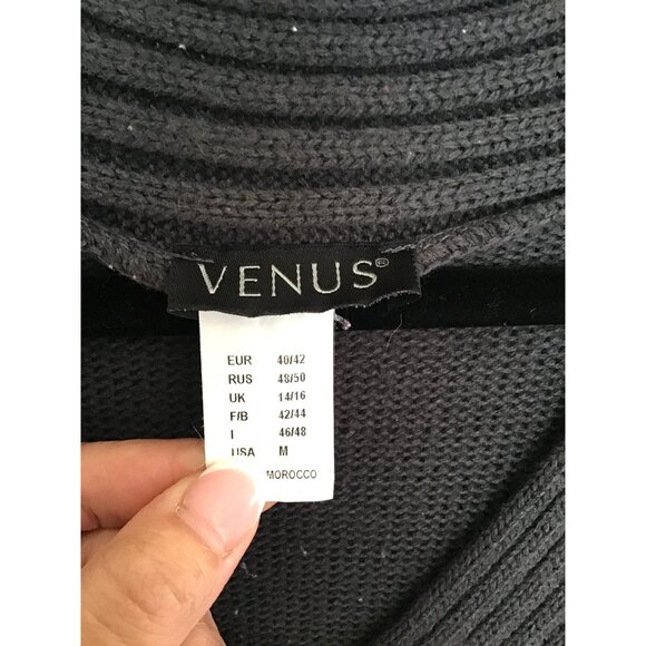 Venus Womens Black Cable Knit Sweater With Asymmetrical Hem & Button Detail Size - Picture 3 of 7